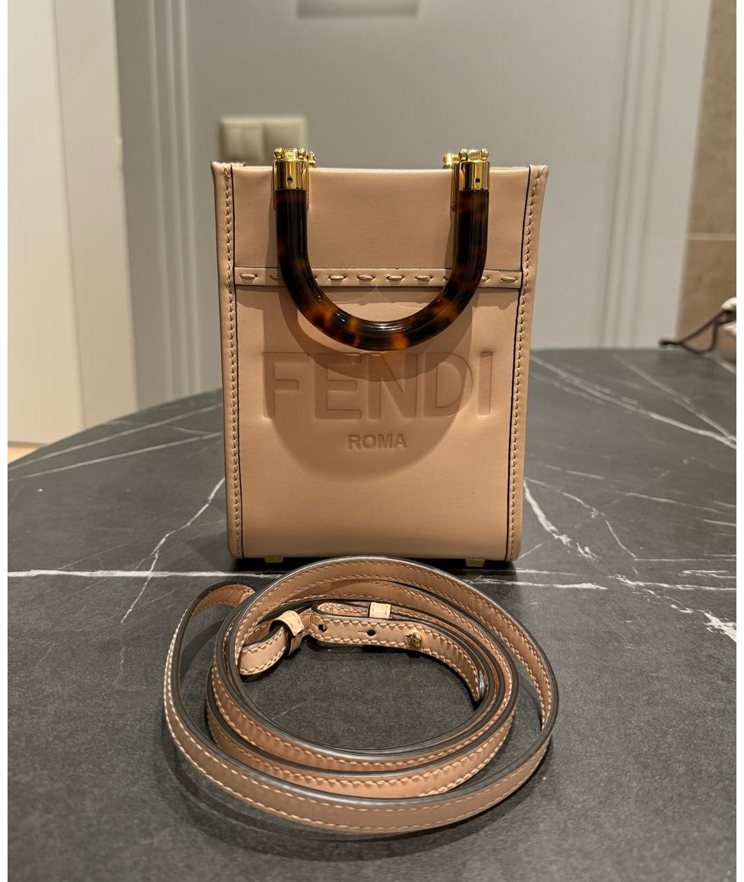 FENDI Розовая кожаная сумка с короткими ручками, фото 2