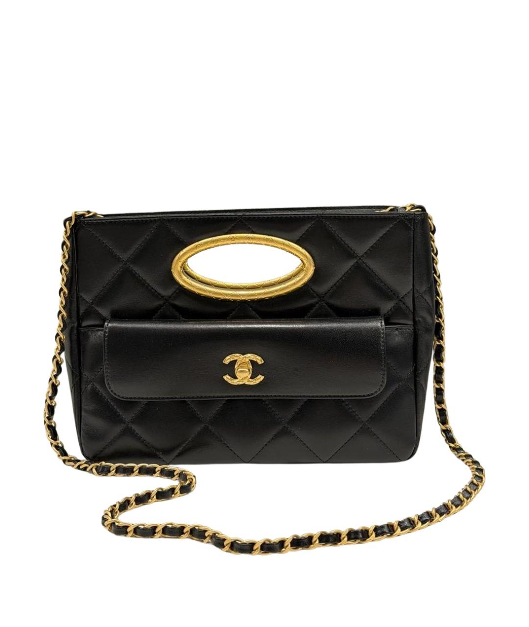 CHANEL Черная кожаная сумка с короткими ручками, фото 1