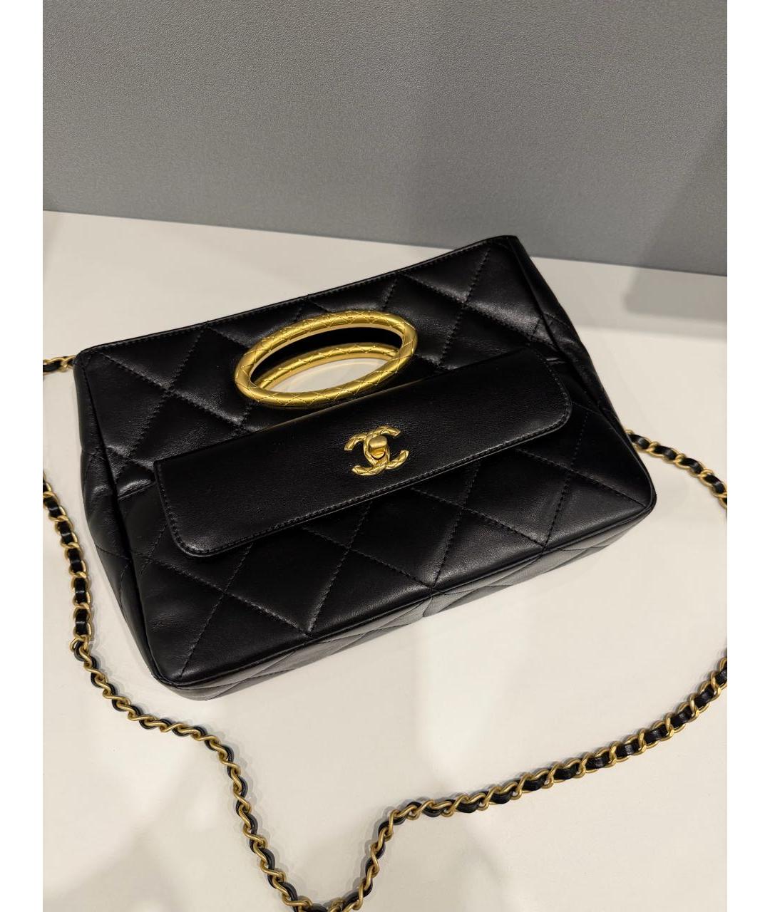 CHANEL Черная кожаная сумка с короткими ручками, фото 3