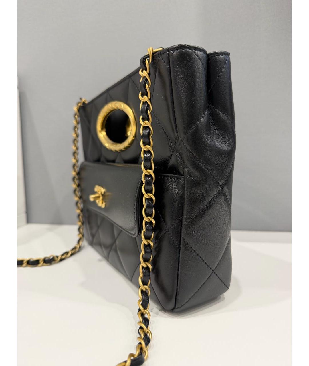 CHANEL Черная кожаная сумка с короткими ручками, фото 6