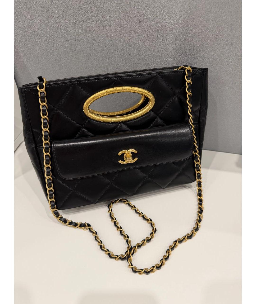 CHANEL Черная кожаная сумка с короткими ручками, фото 4