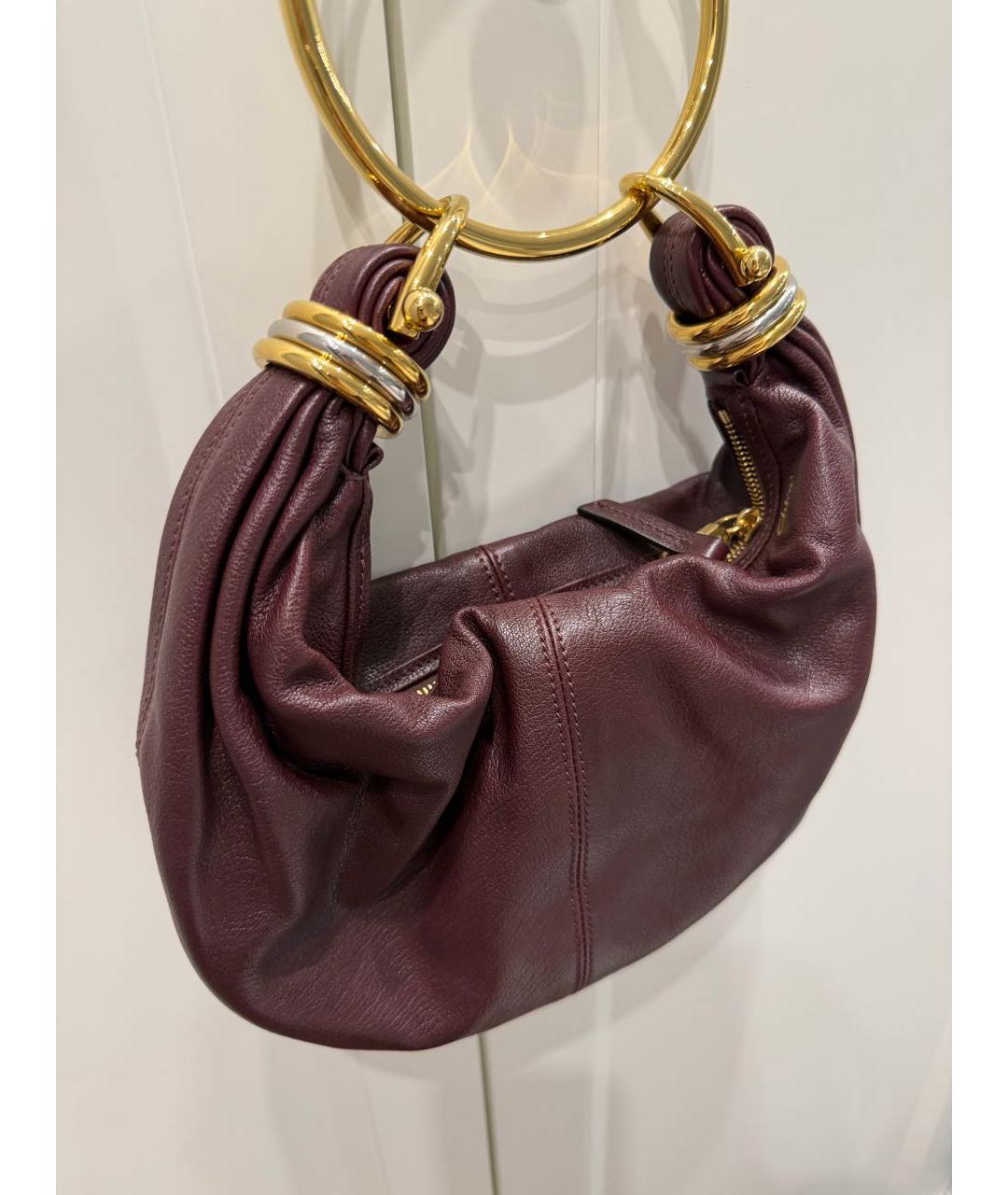 CHLOE Бордовая кожаная сумка с короткими ручками, фото 4