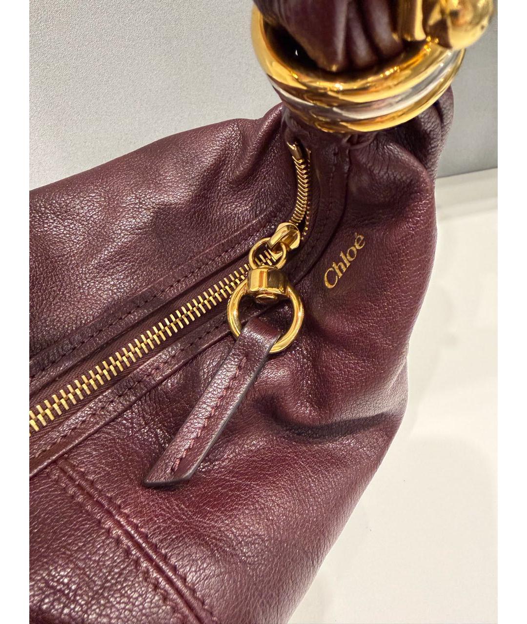 CHLOE Бордовая кожаная сумка с короткими ручками, фото 5