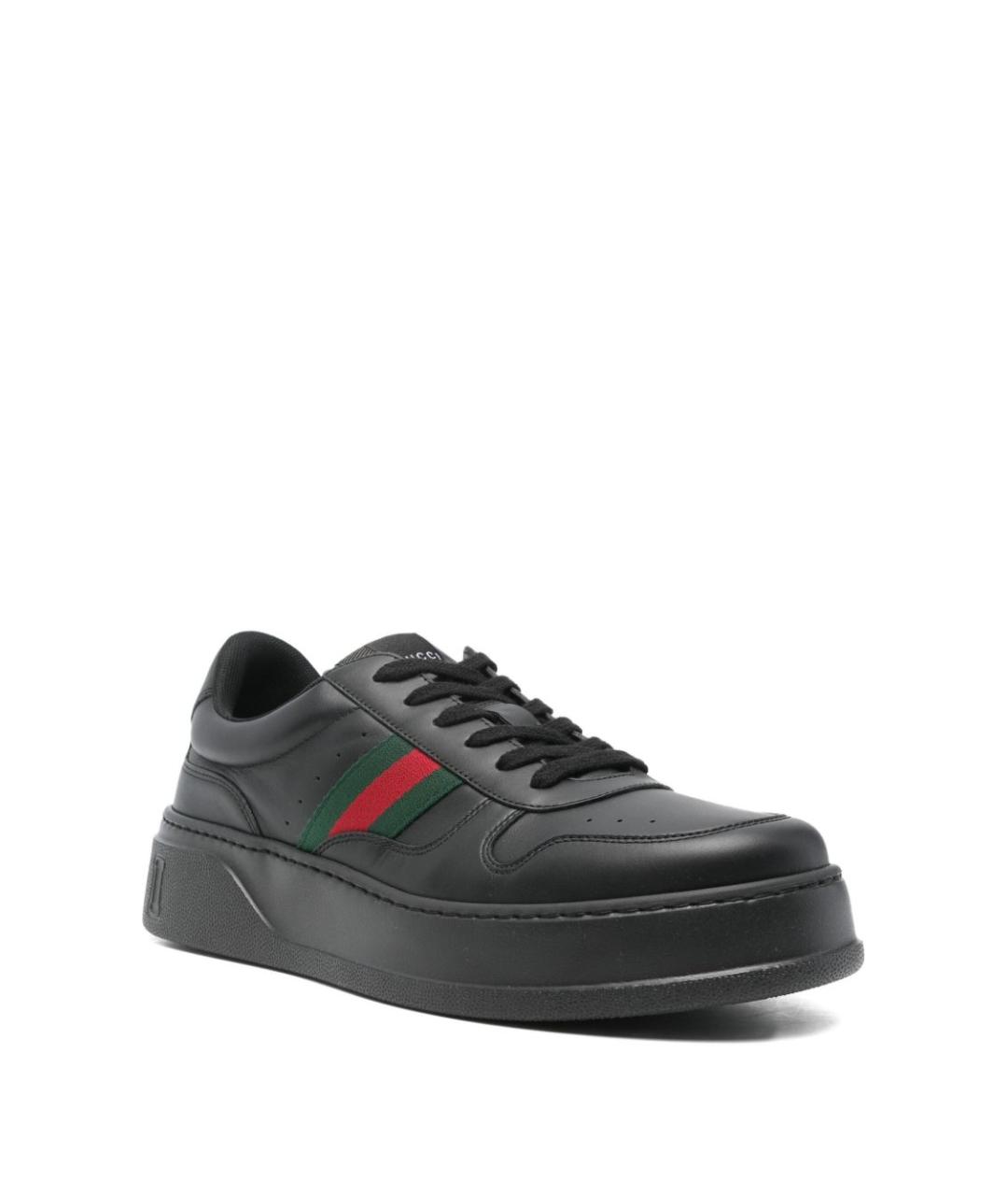 GUCCI Черные кожаные низкие кроссовки / кеды, фото 2