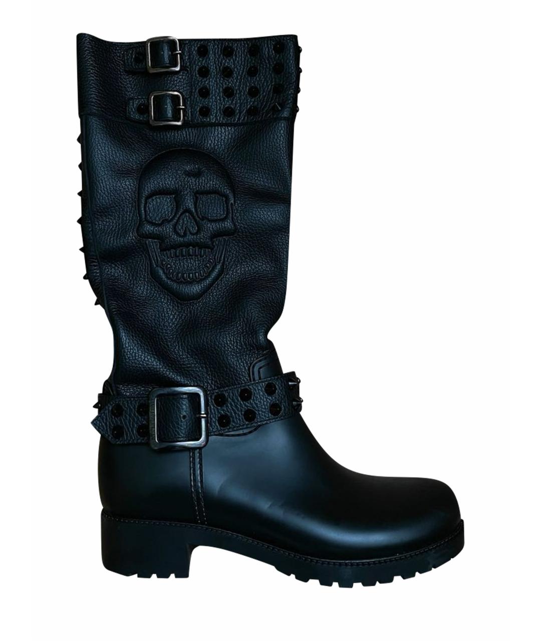 PHILIPP PLEIN Черные кожаные ботинки, фото 1