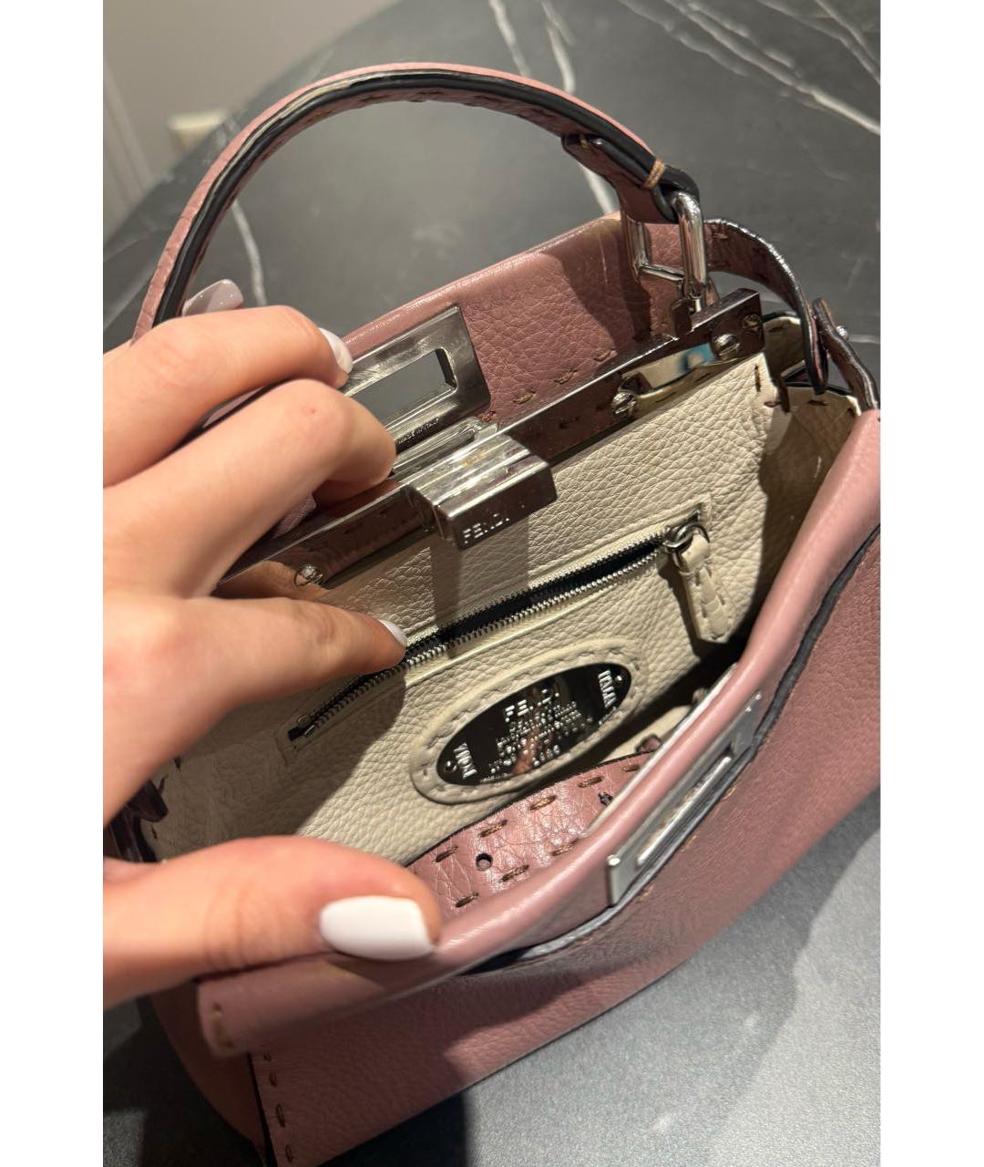 FENDI Розовая кожаная сумка с короткими ручками, фото 5