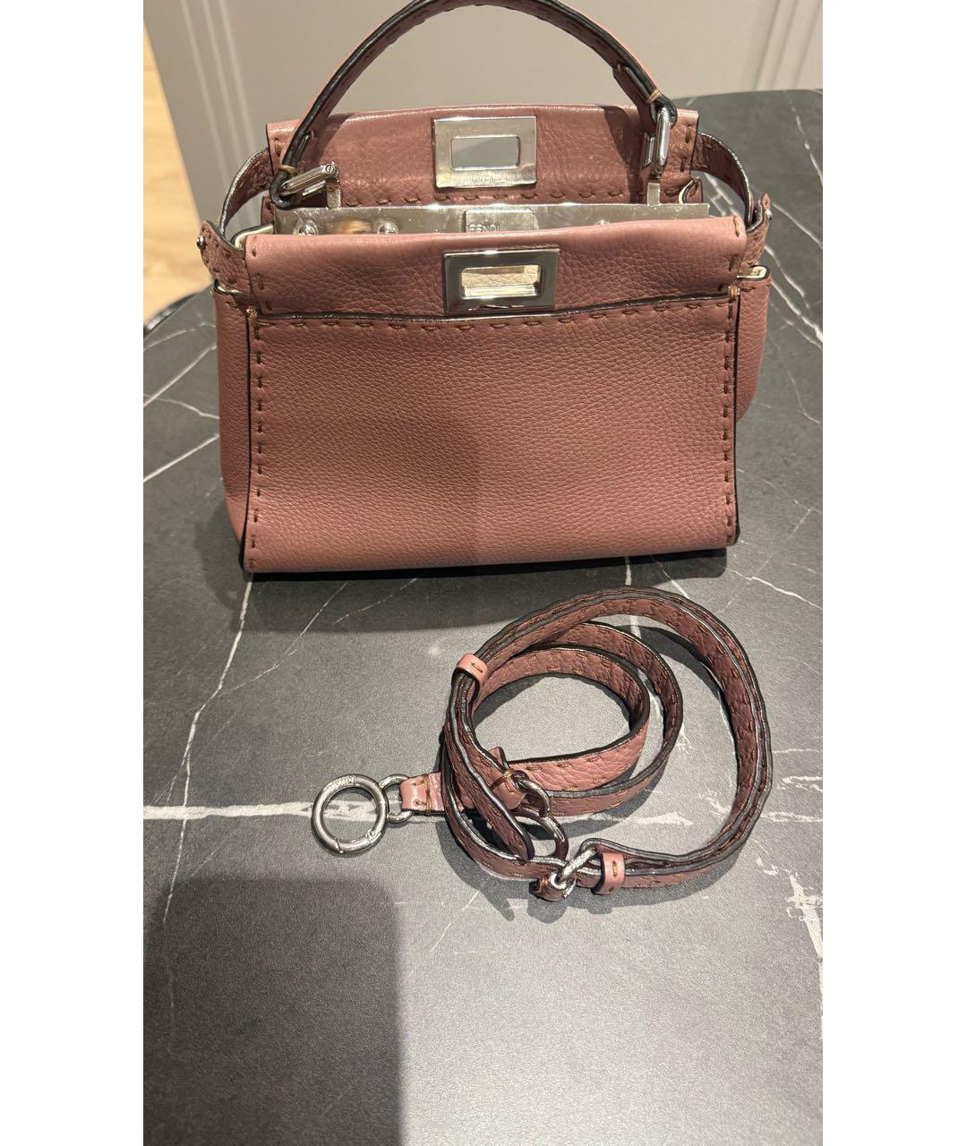 FENDI Розовая кожаная сумка с короткими ручками, фото 7
