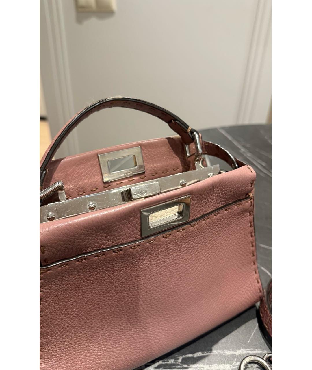 FENDI Розовая кожаная сумка с короткими ручками, фото 6