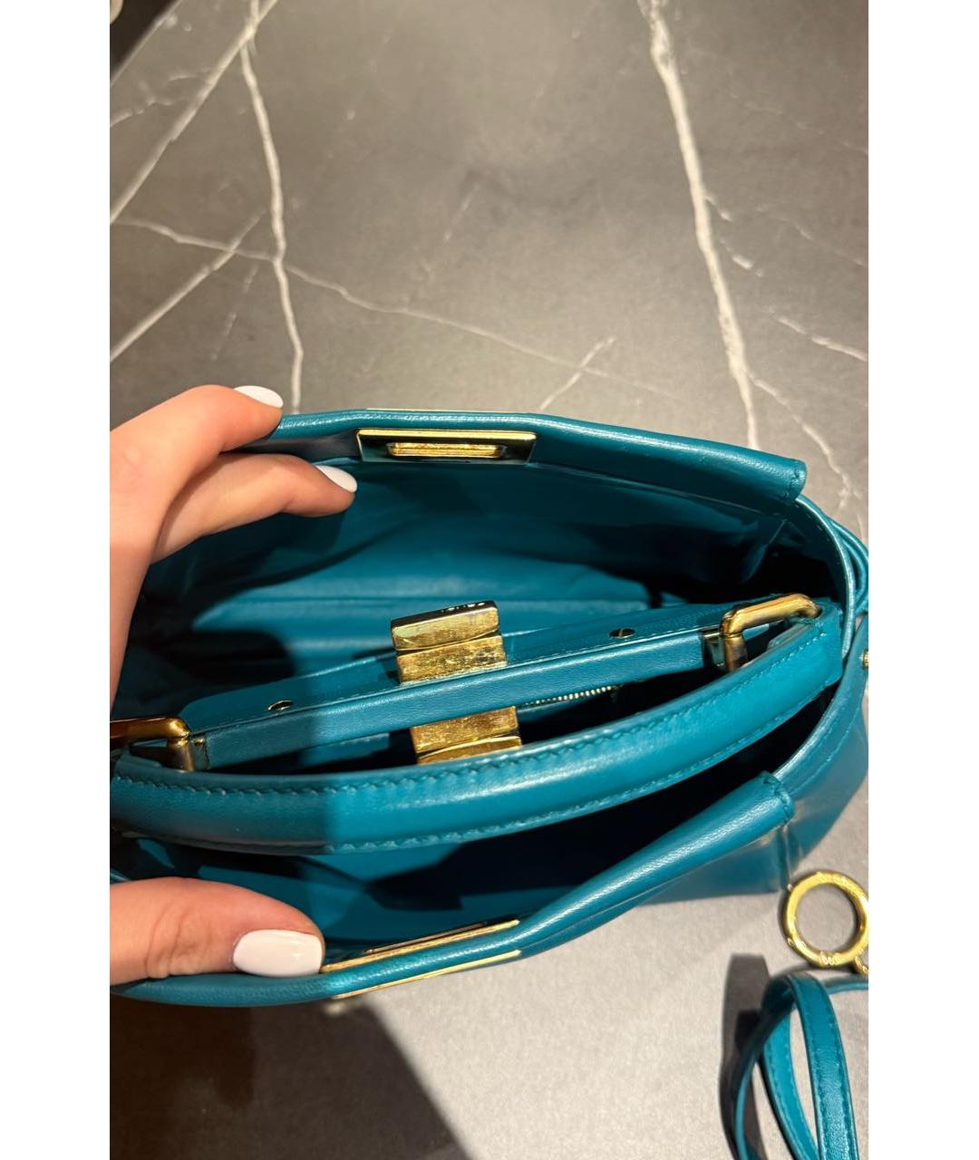 FENDI Бирюзовая кожаная сумка с короткими ручками, фото 7