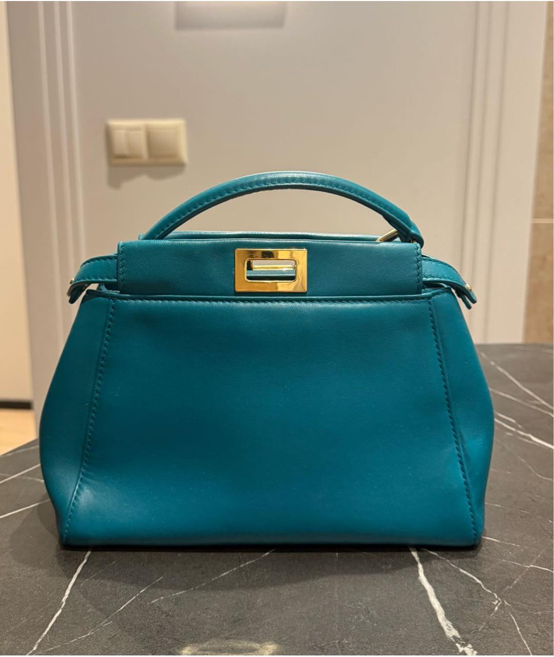 FENDI Бирюзовая кожаная сумка с короткими ручками, фото 2