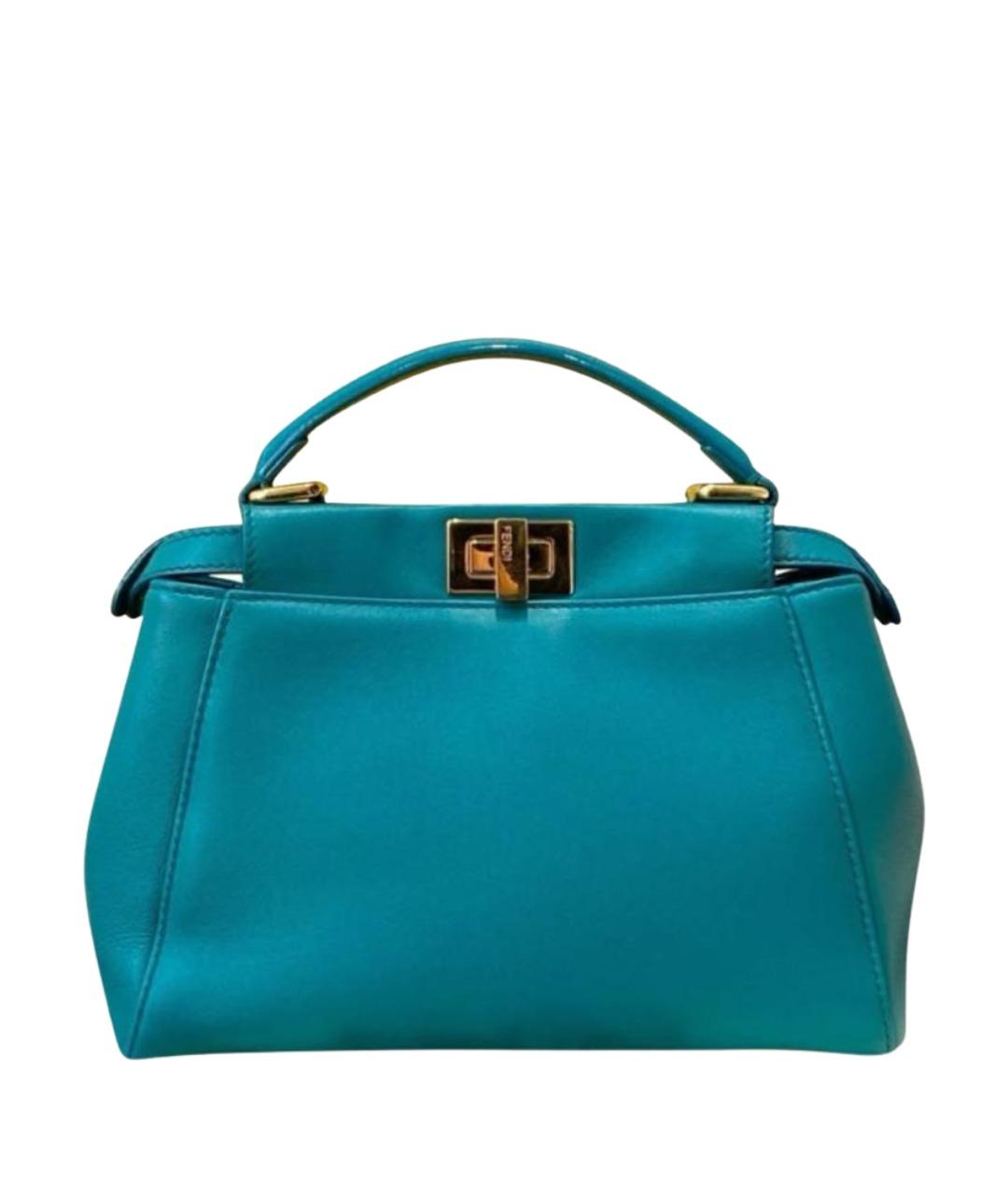 FENDI Бирюзовая кожаная сумка с короткими ручками, фото 1