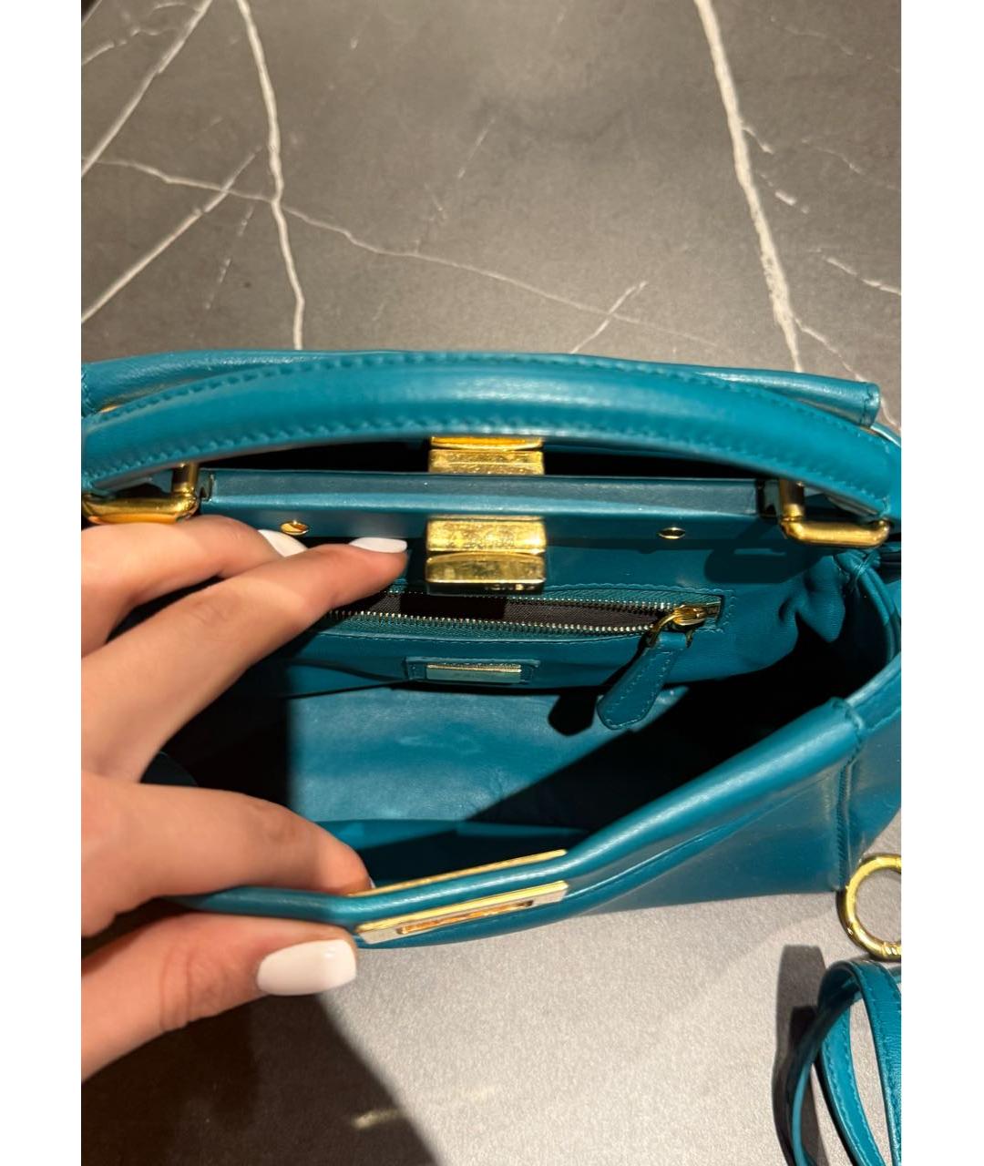 FENDI Бирюзовая кожаная сумка с короткими ручками, фото 8
