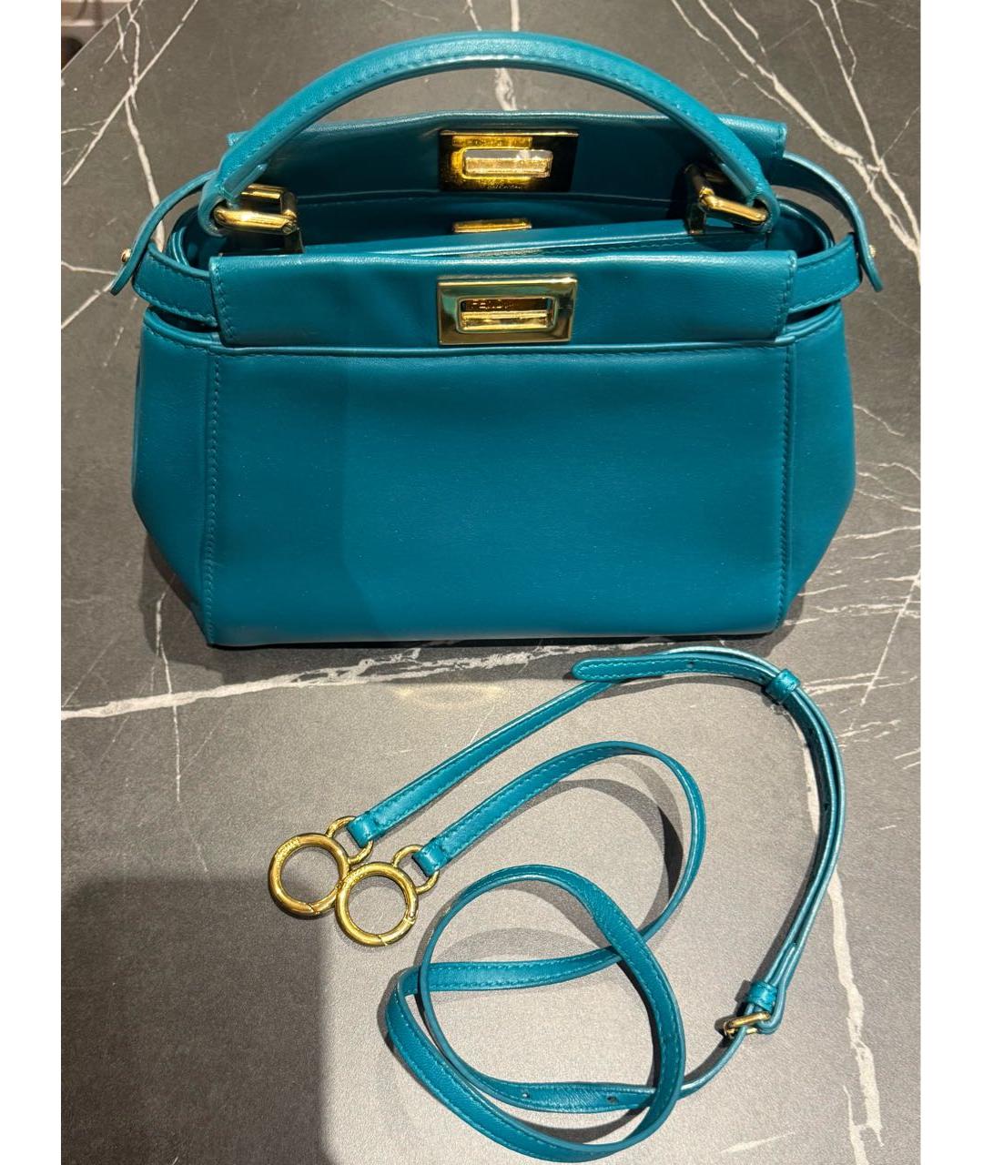 FENDI Бирюзовая кожаная сумка с короткими ручками, фото 6