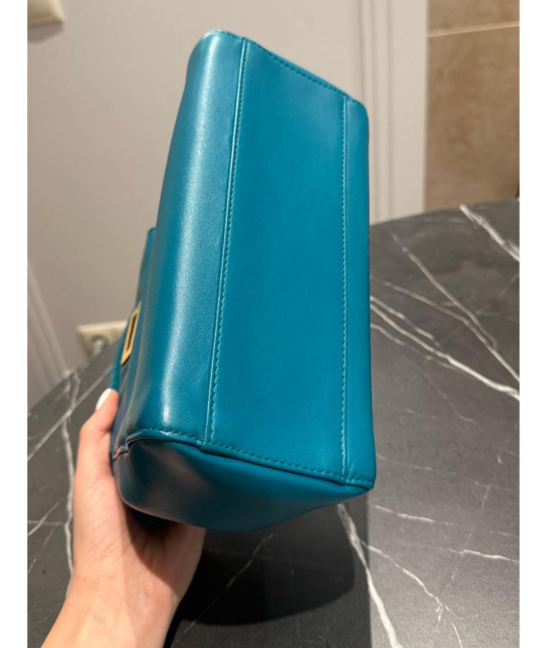 FENDI Бирюзовая кожаная сумка с короткими ручками, фото 4