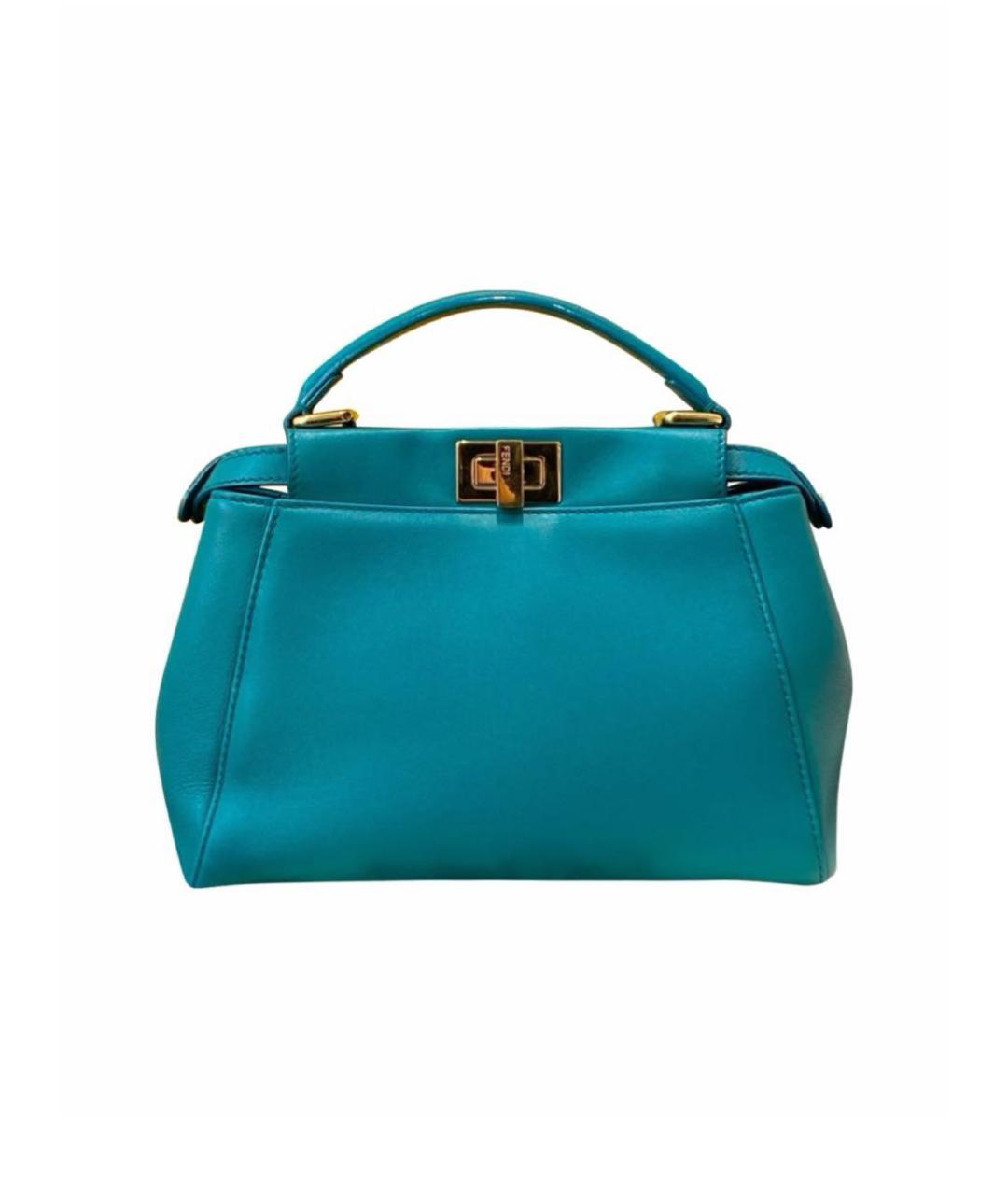 FENDI Бирюзовая кожаная сумка с короткими ручками, фото 9