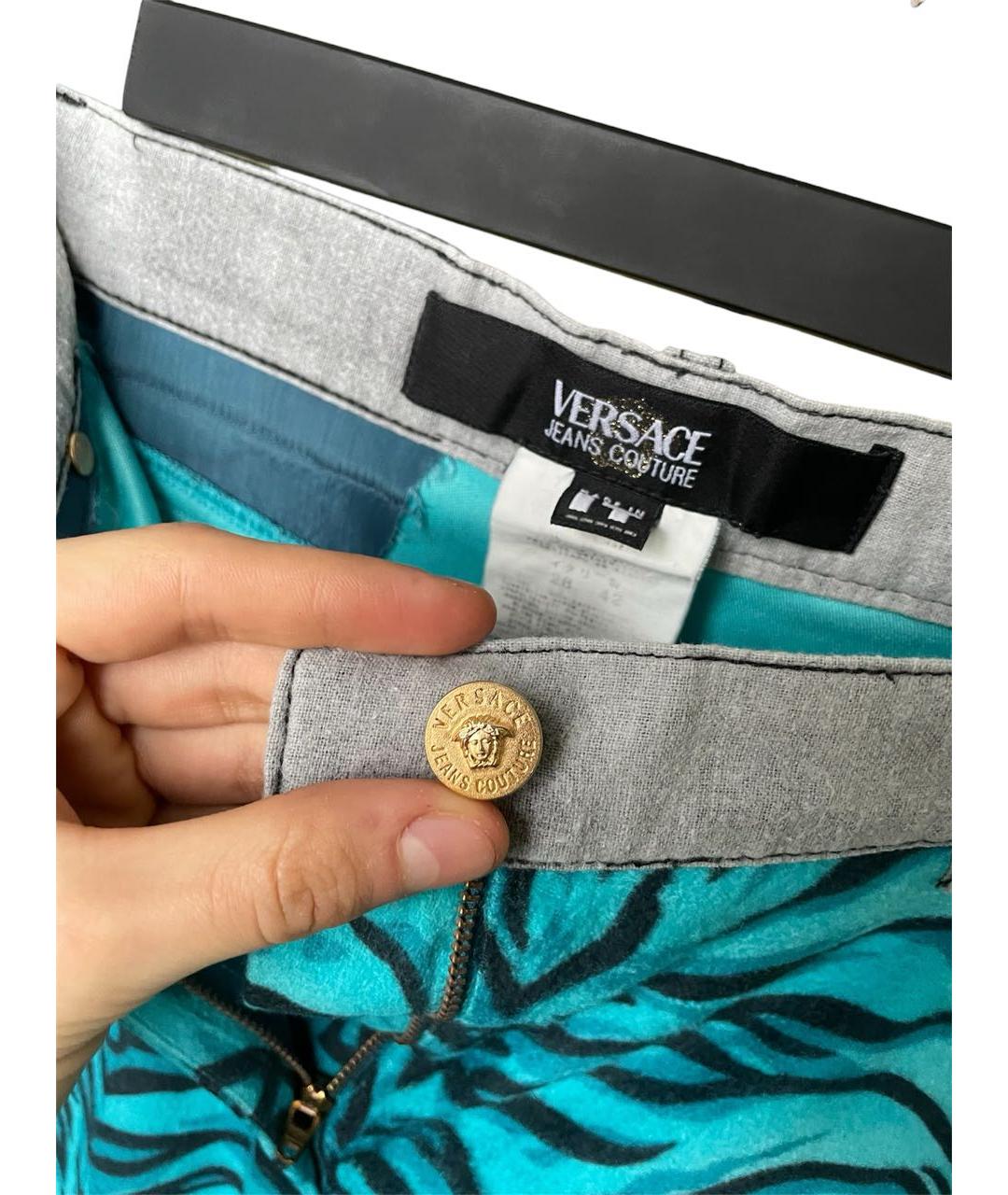 VERSACE JEANS COUTURE Бирюзовые вискозные прямые брюки, фото 7