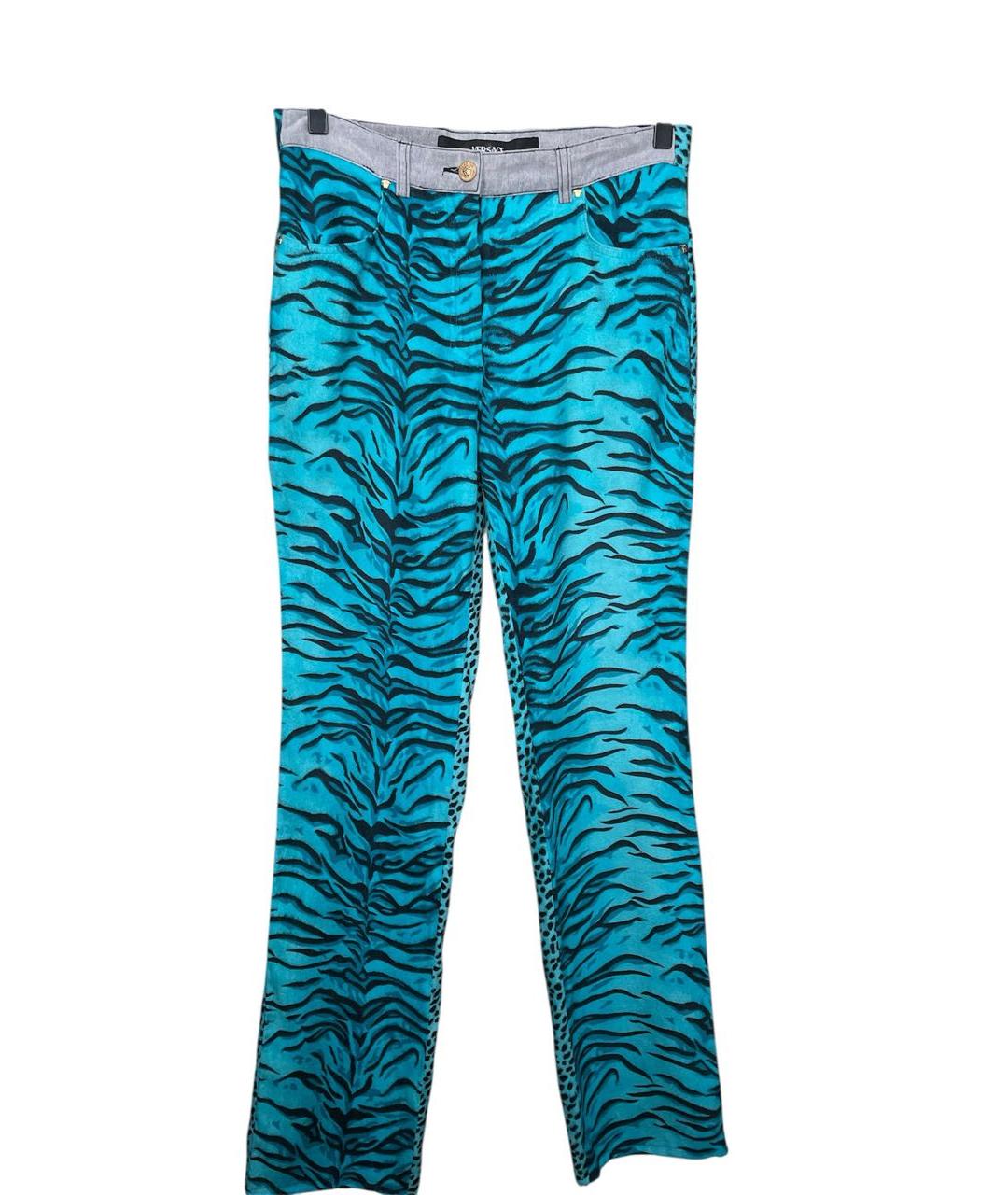 VERSACE JEANS COUTURE Бирюзовые вискозные прямые брюки, фото 9