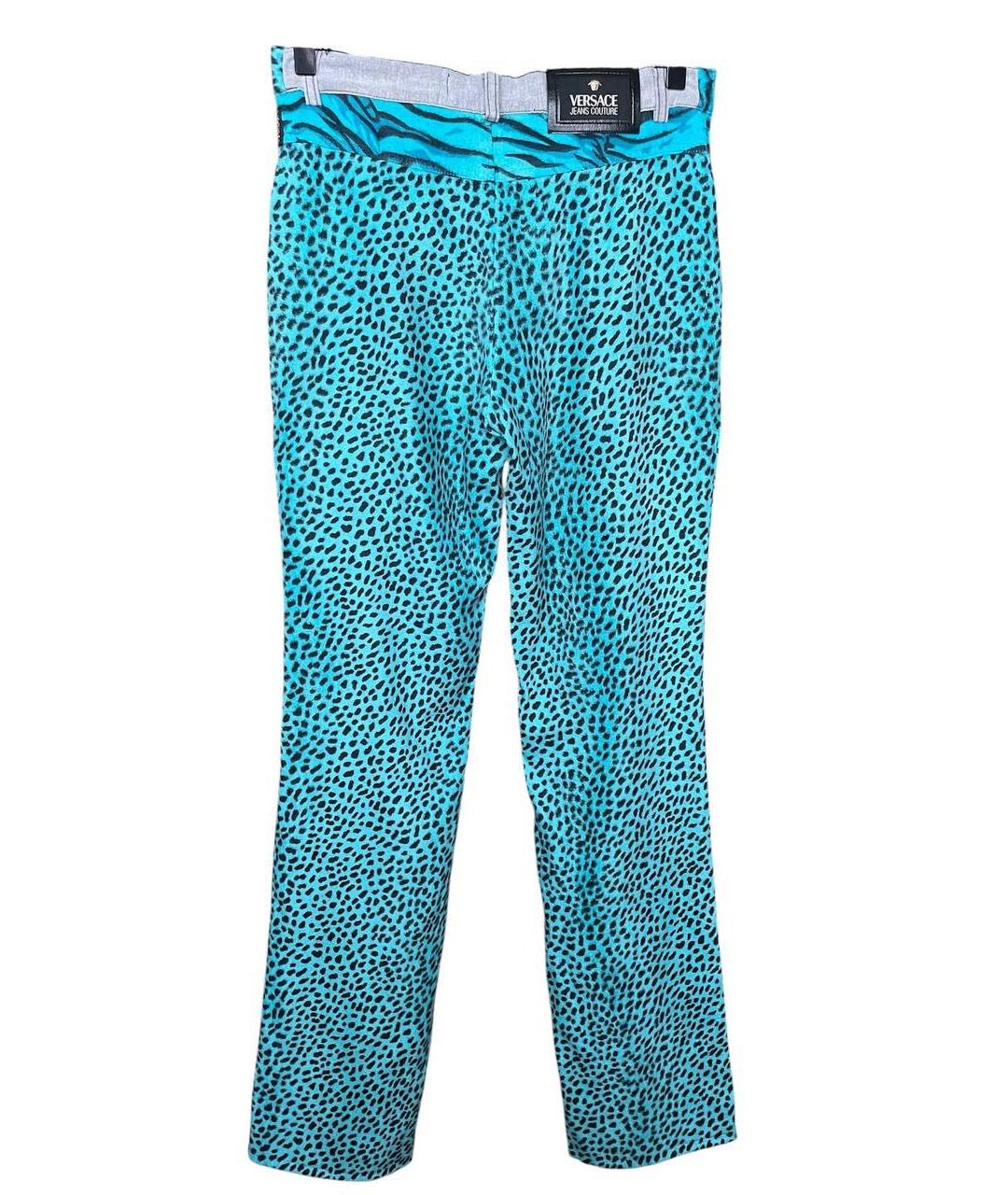 VERSACE JEANS COUTURE Бирюзовые вискозные прямые брюки, фото 2