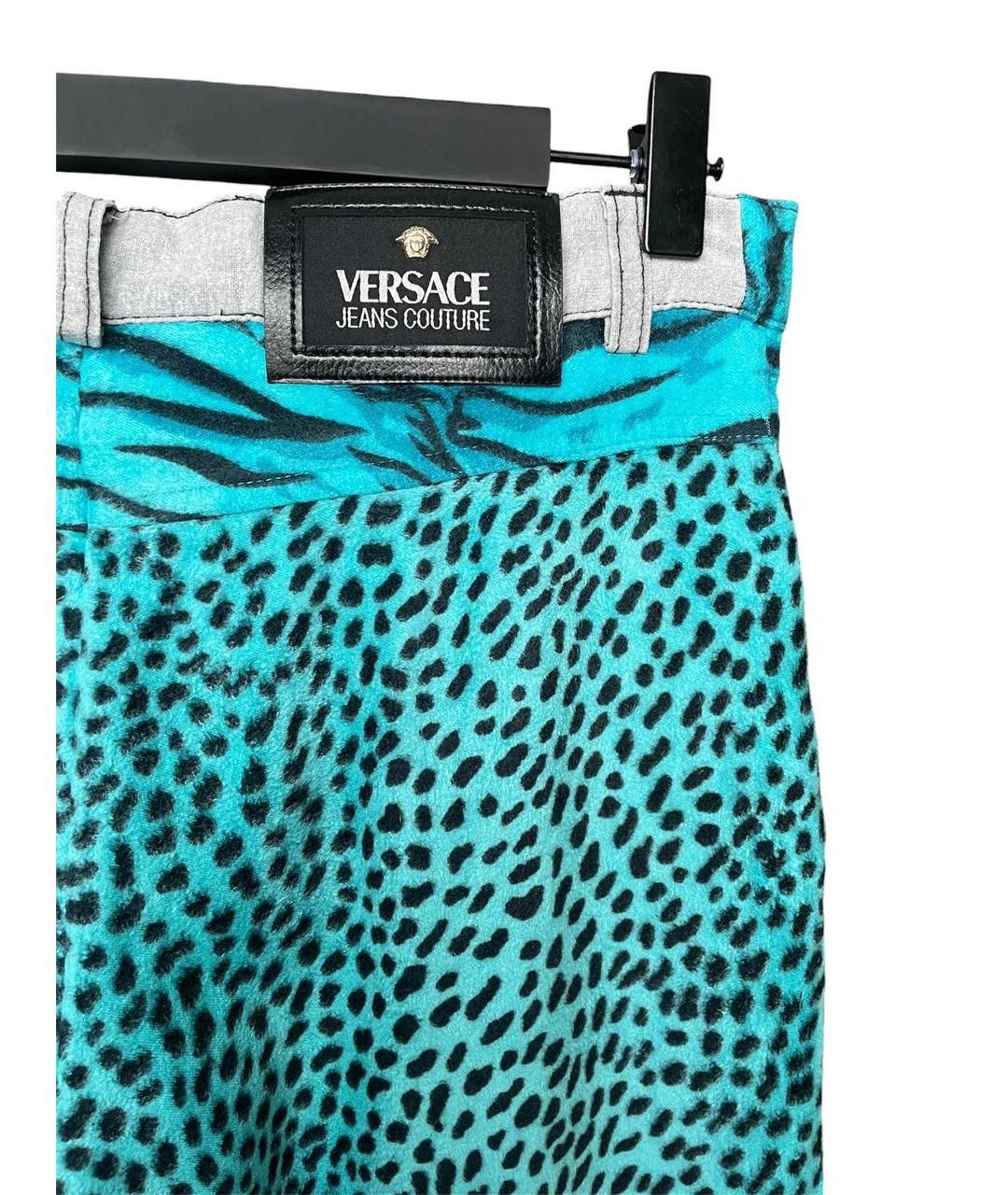 VERSACE JEANS COUTURE Бирюзовые вискозные прямые брюки, фото 3