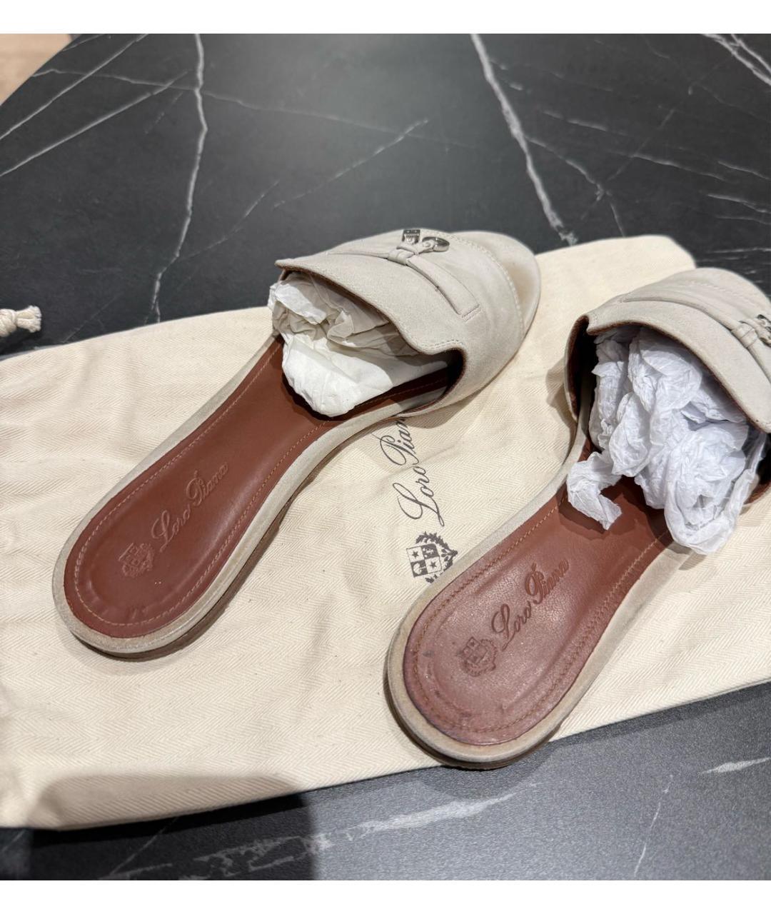 LORO PIANA Бежевые замшевые шлепанцы, фото 2