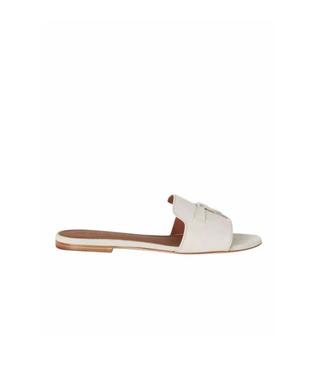 LORO PIANA Бежевые замшевые шлепанцы, фото 5