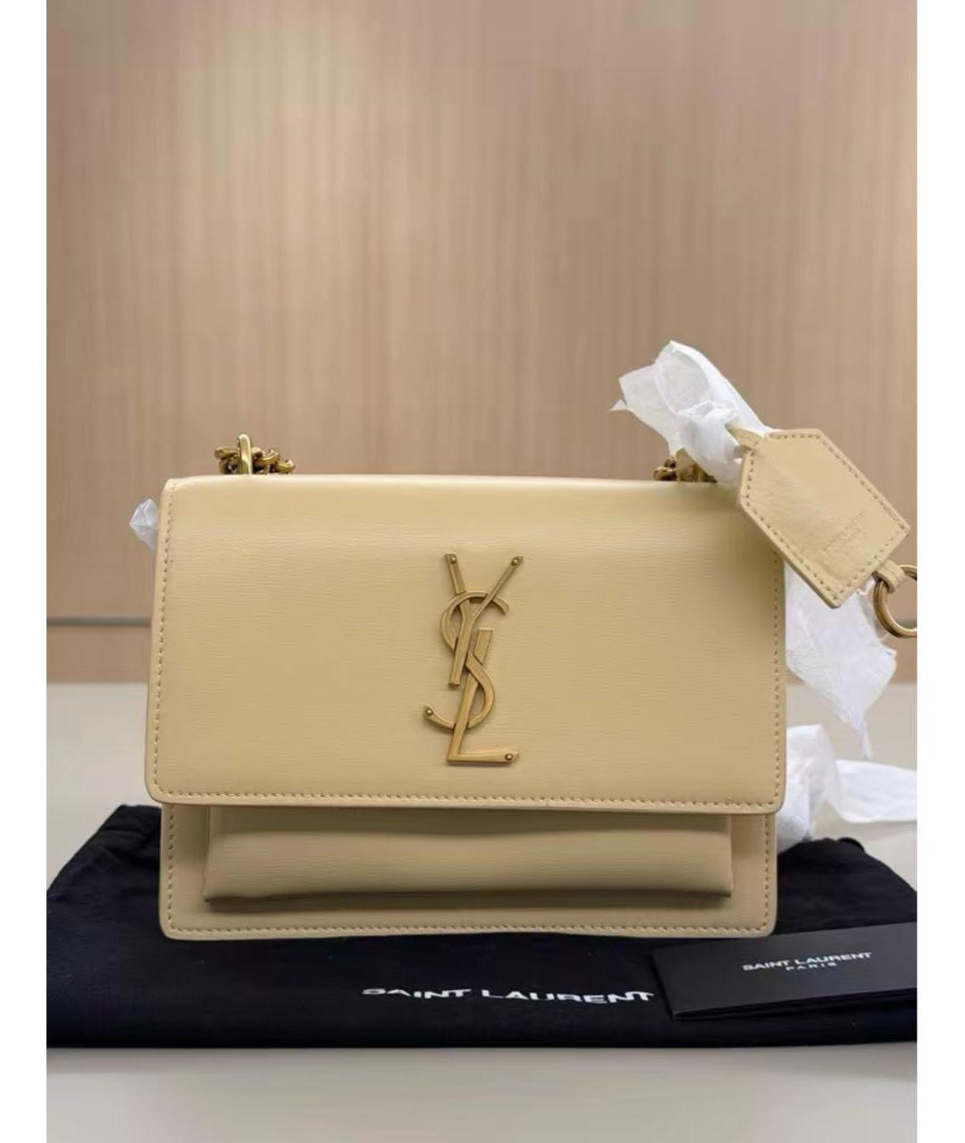 SAINT LAURENT Бежевая кожаная сумка через плечо, фото 2