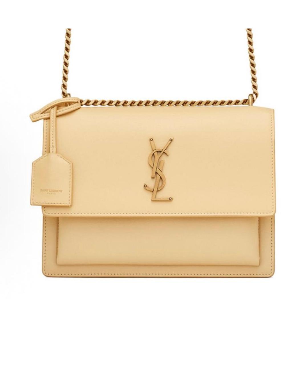 SAINT LAURENT Бежевая кожаная сумка через плечо, фото 1