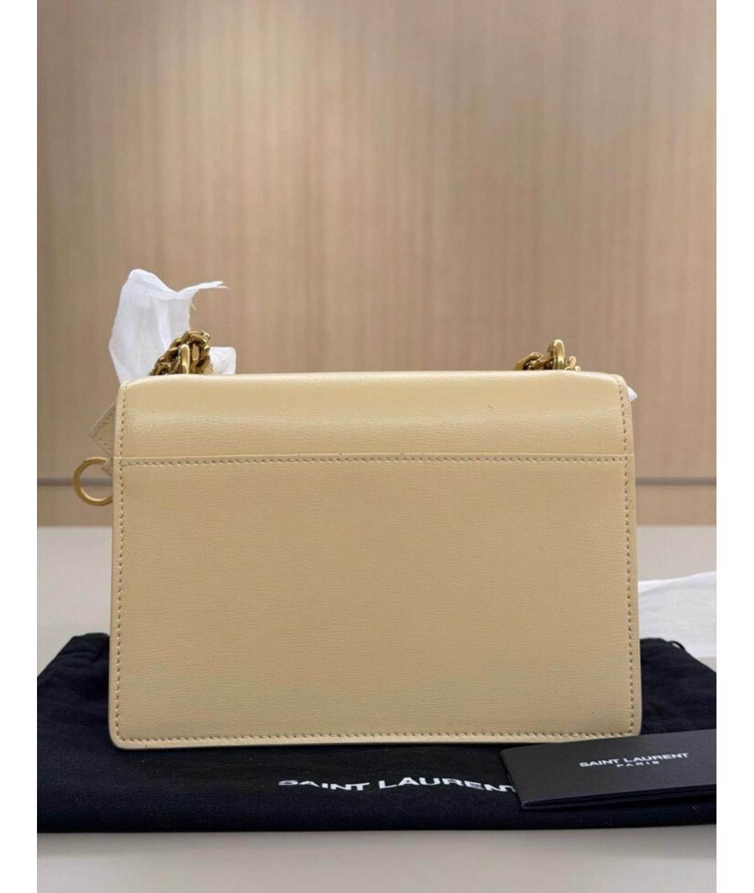 SAINT LAURENT Бежевая кожаная сумка через плечо, фото 3