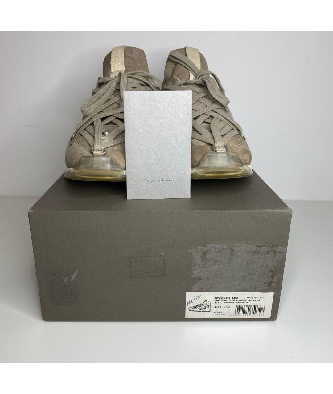 RICK OWENS Бежевые нубуковые кроссовки, фото 8