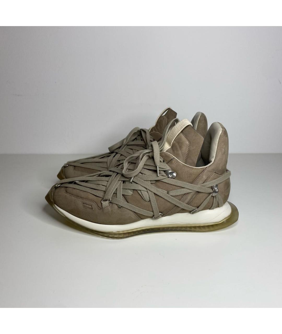 RICK OWENS Бежевые нубуковые кроссовки, фото 3