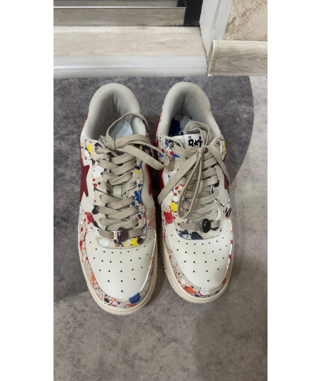A BATHING APE Бежевые кожаные низкие кроссовки / кеды, фото 2