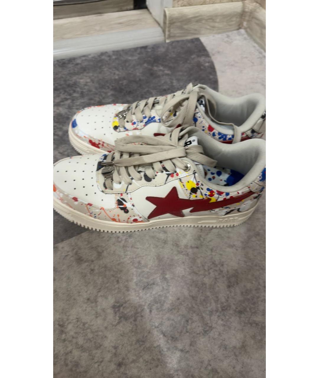 A BATHING APE Бежевые кожаные низкие кроссовки / кеды, фото 6