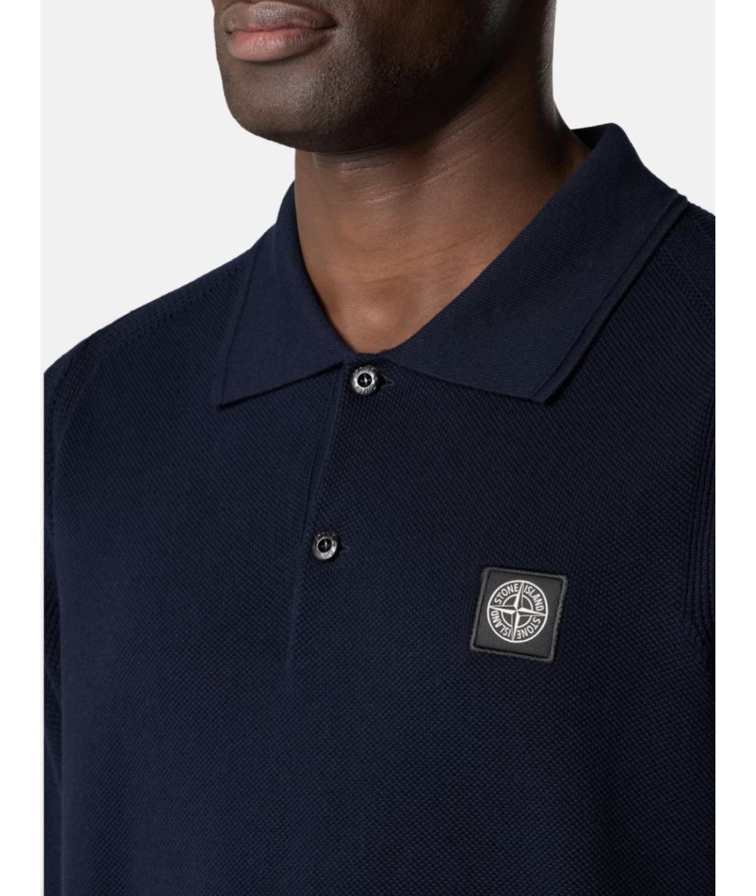 STONE ISLAND Темно-синее хлопковое поло с коротким рукавом, фото 3
