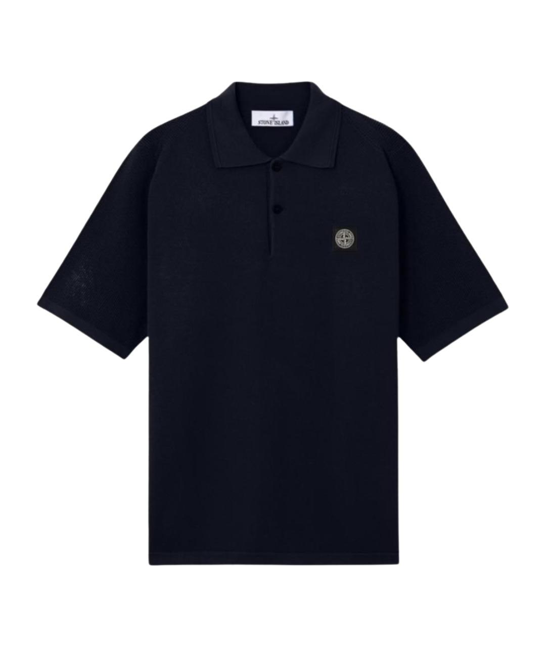 STONE ISLAND Темно-синее хлопковое поло с коротким рукавом, фото 1