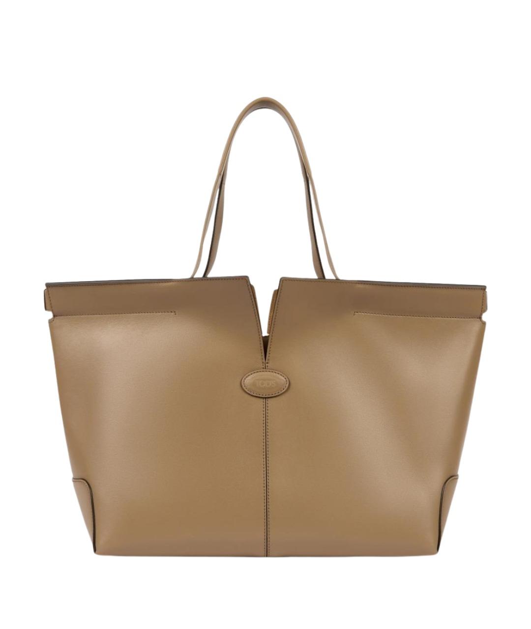 TOD'S Бежевая кожаная сумка тоут, фото 1