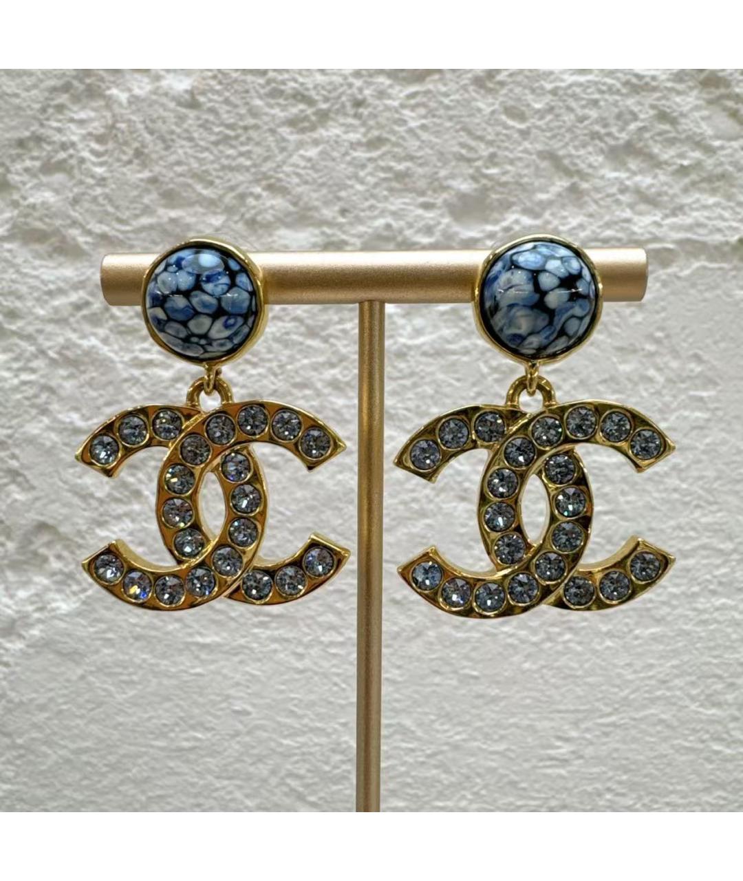 CHANEL Голубые металлические серьги, фото 5
