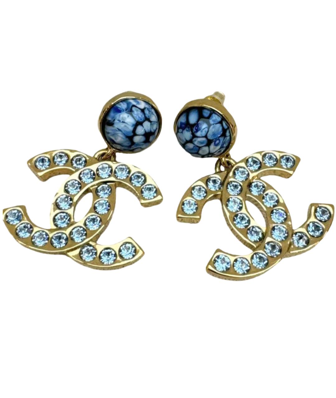 CHANEL Голубые металлические серьги, фото 1