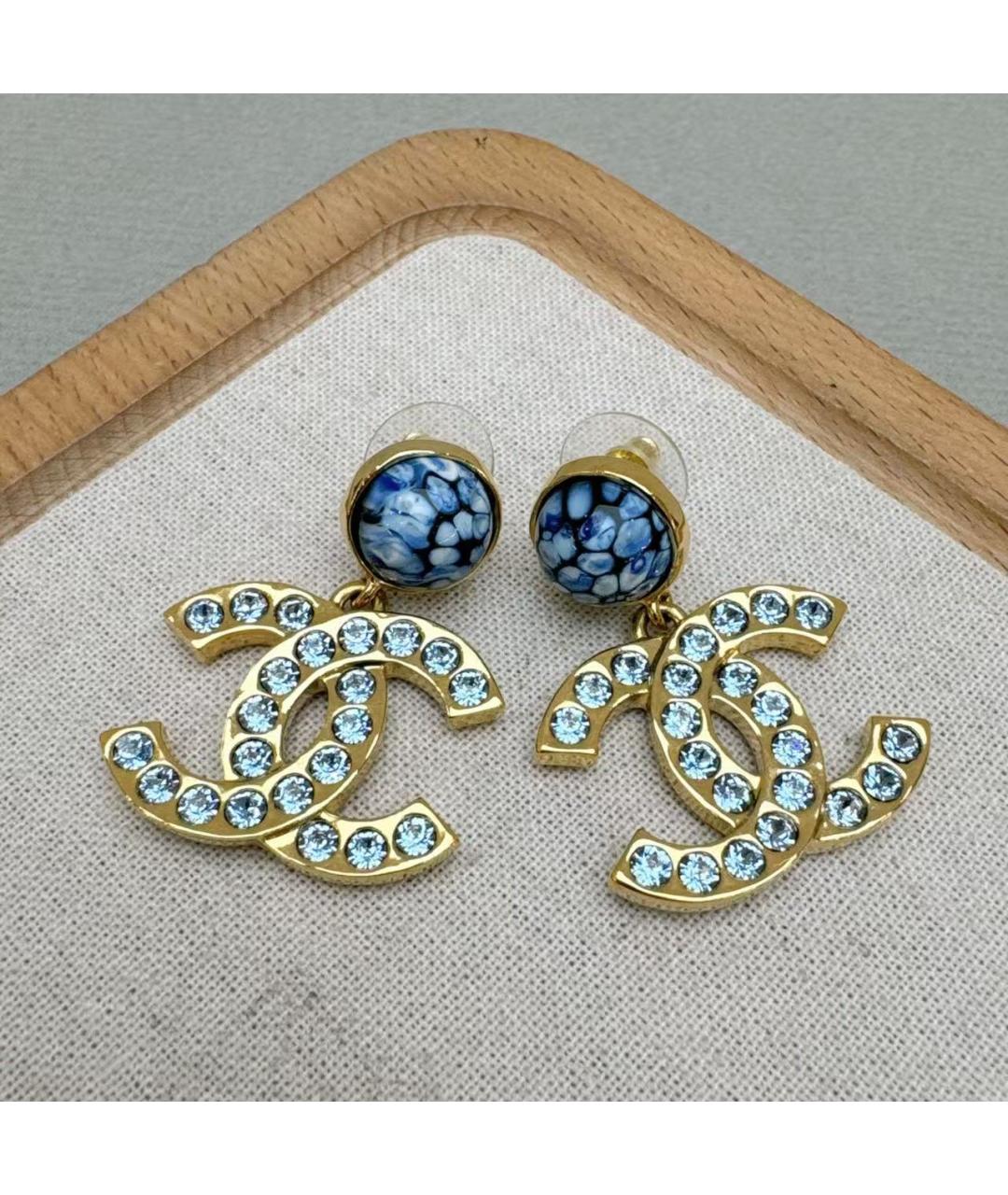 CHANEL Голубые металлические серьги, фото 2