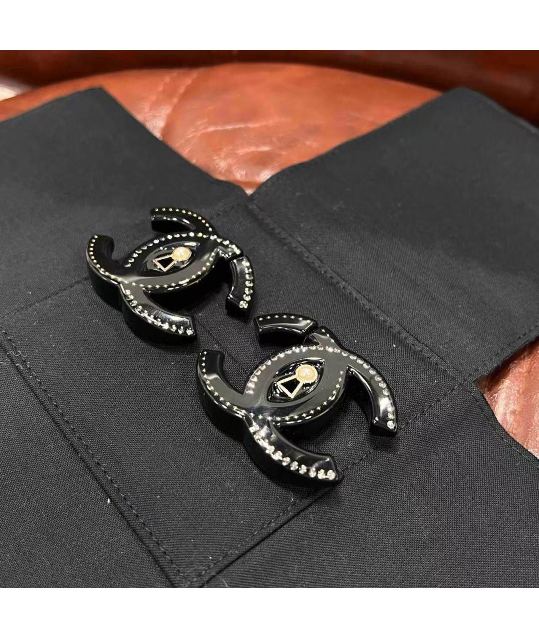 CHANEL Черные металлические серьги, фото 5