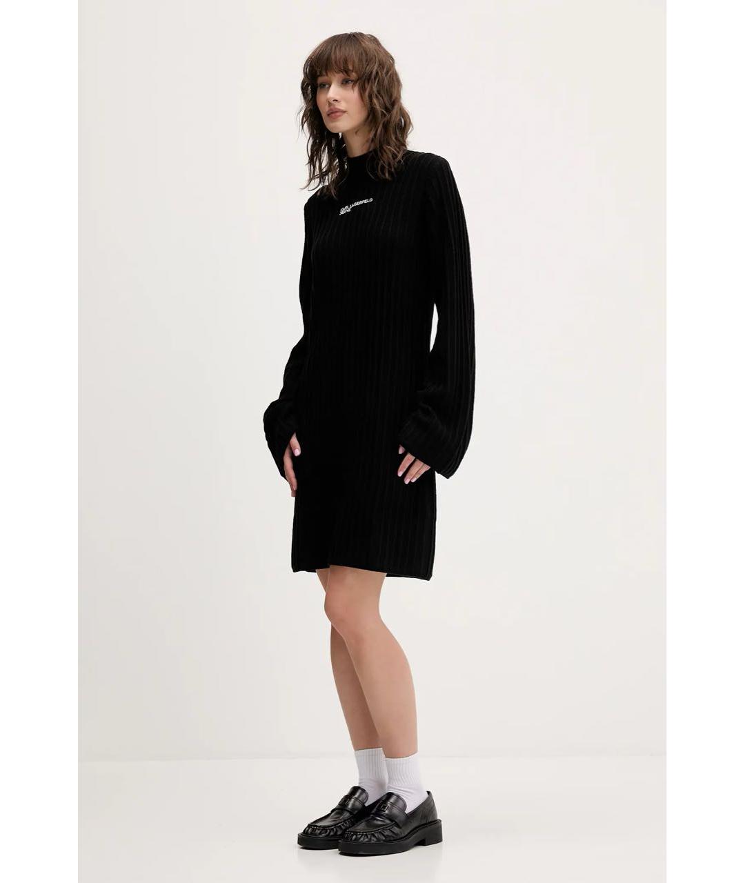 KARL LAGERFELD Черное хлопко-эластановое повседневное платье, фото 4