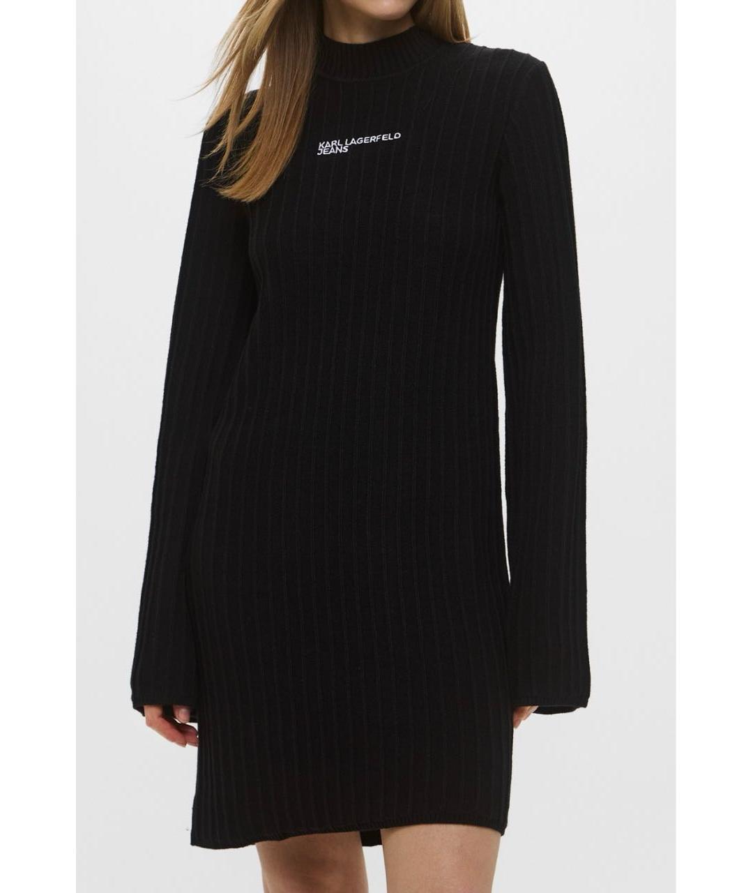 KARL LAGERFELD Черное хлопко-эластановое повседневное платье, фото 6