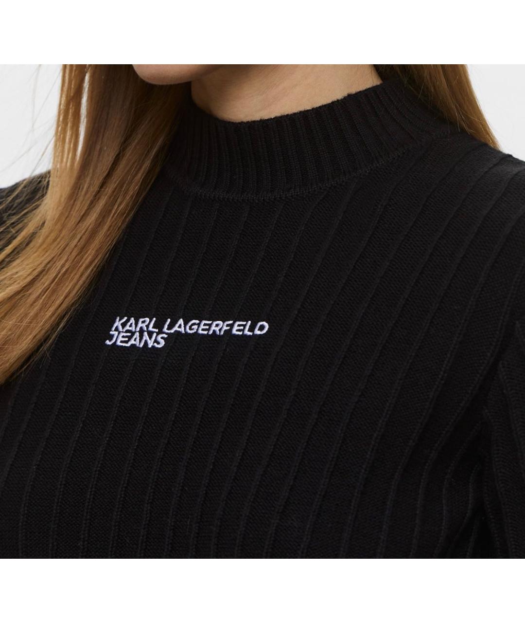 KARL LAGERFELD Черное хлопко-эластановое повседневное платье, фото 5