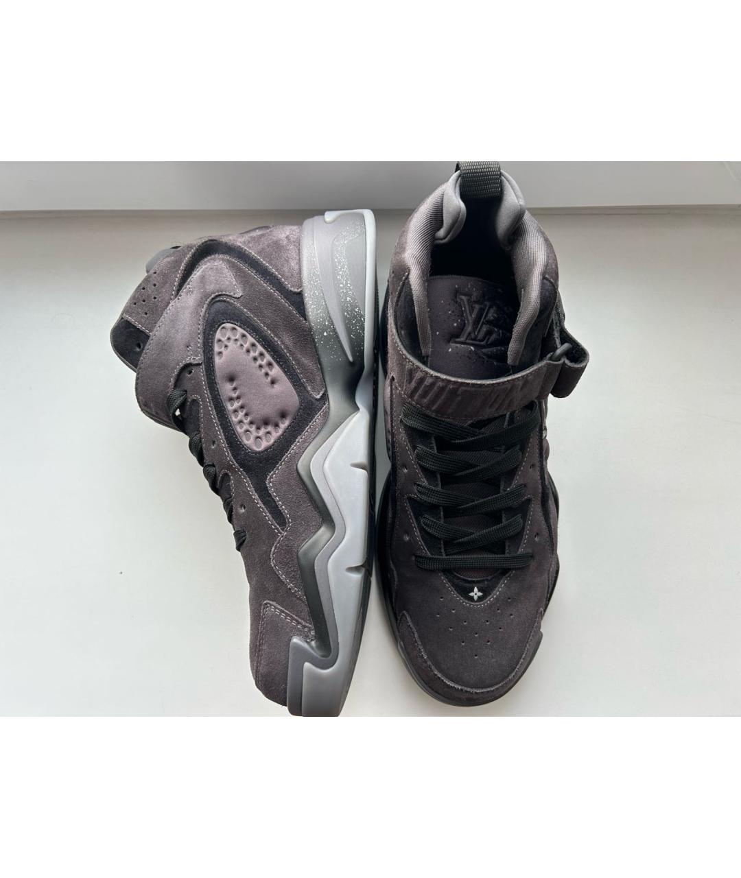 LOUIS VUITTON Антрацитовые замшевые высокие кроссовки / кеды, фото 5