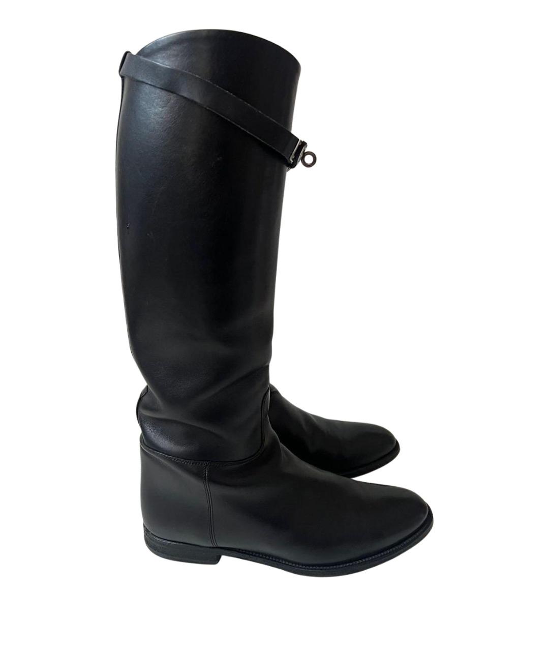 HERMES Черные кожаные сапоги, фото 1