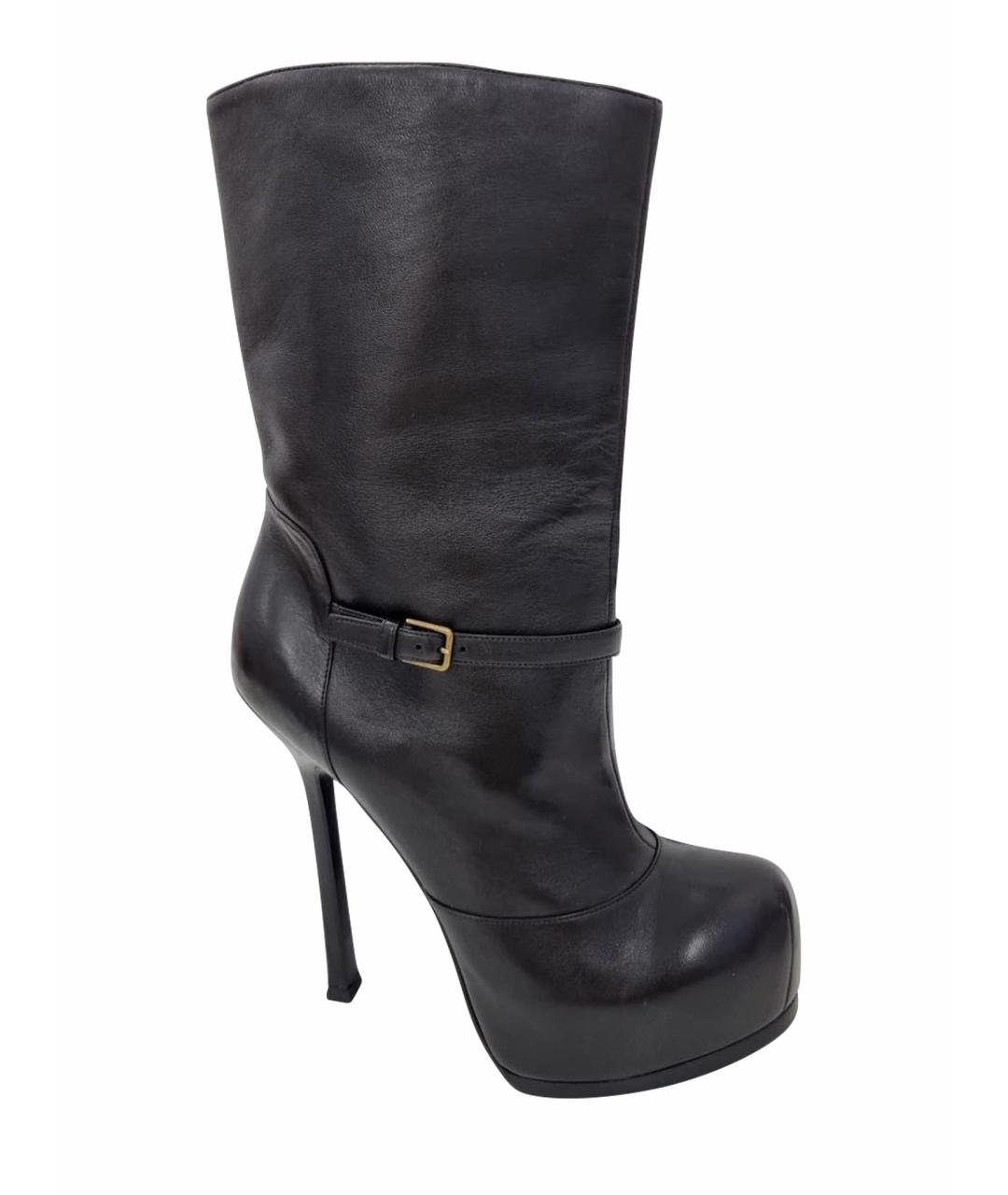 SAINT LAURENT Черные кожаные ботильоны, фото 1