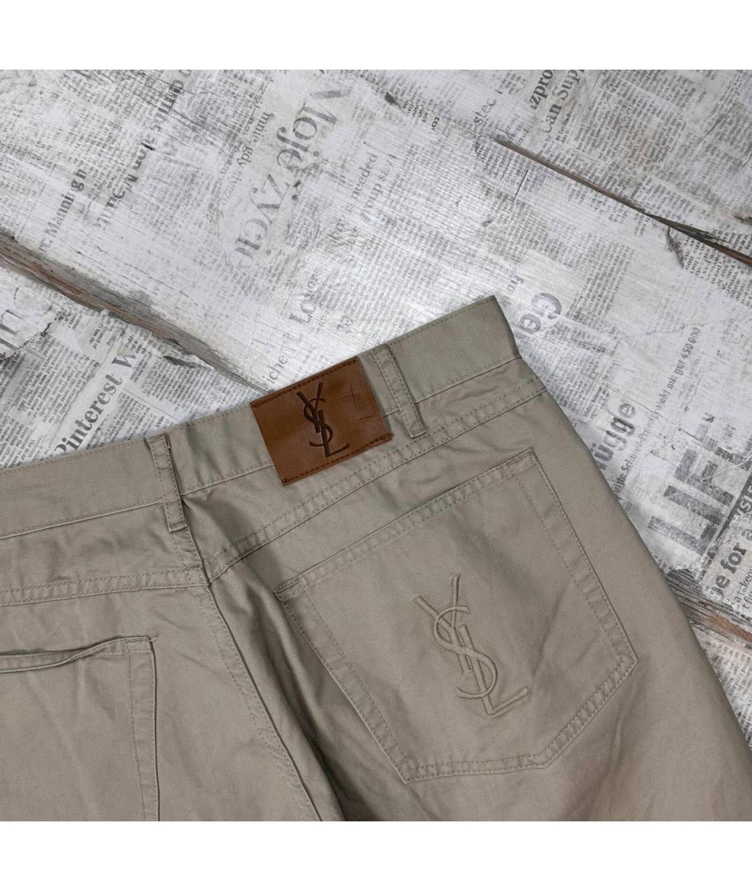 SAINT LAURENT Бежевые хлопковые прямые джинсы, фото 3