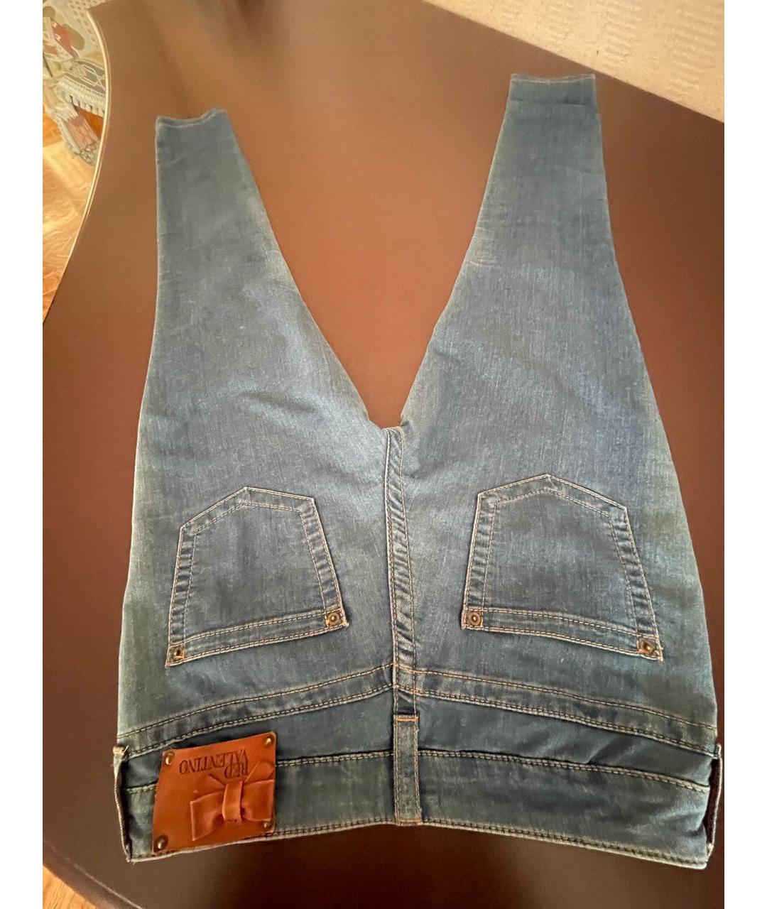 RED VALENTINO Голубые хлопко-эластановые джинсы слим, фото 3