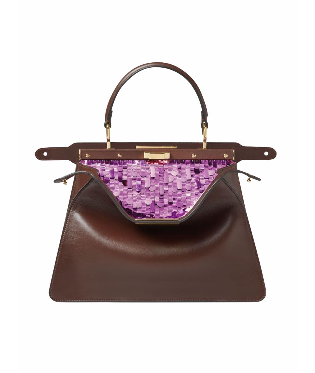 FENDI Коричневая кожаная сумка с короткими ручками, фото 1