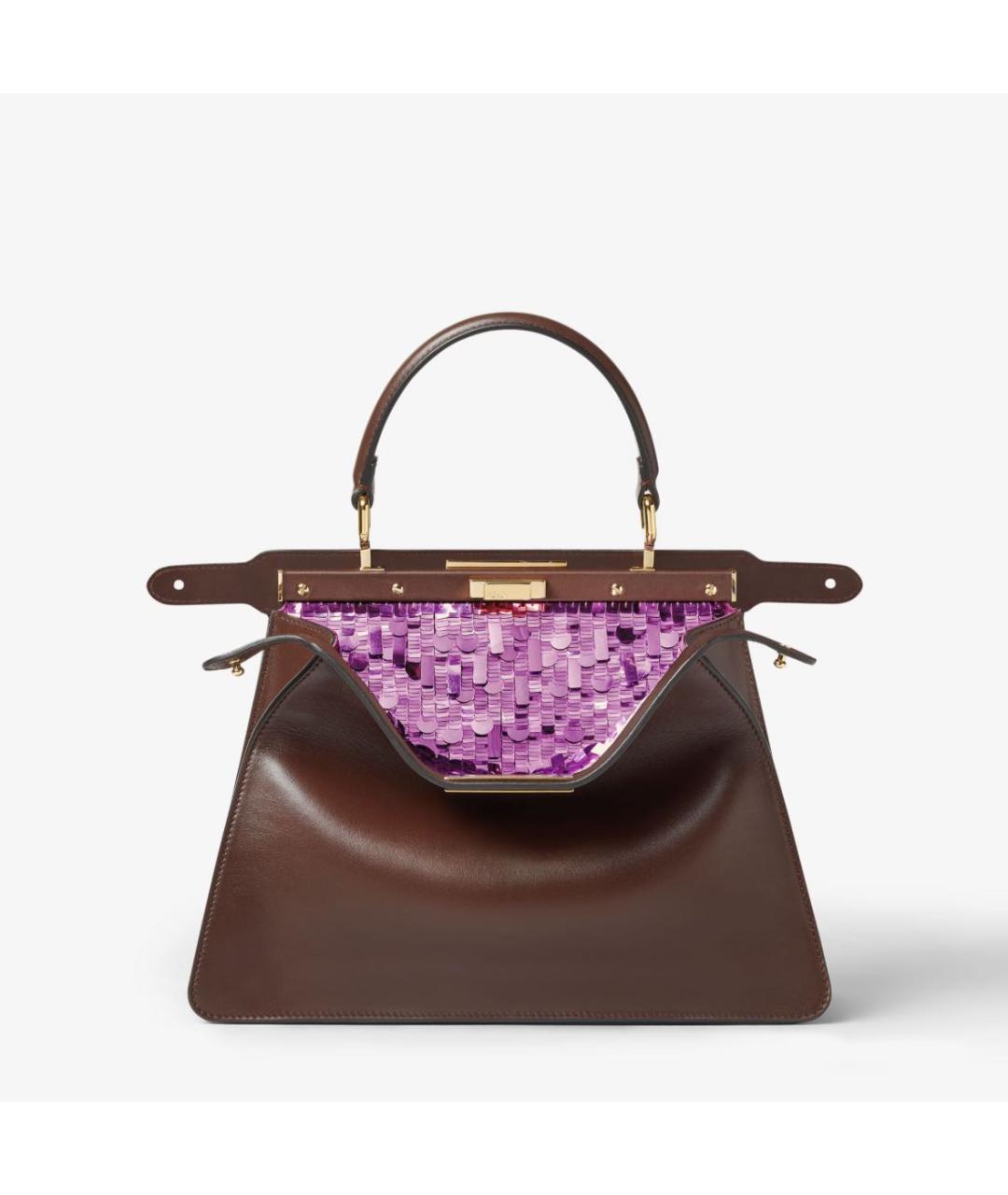 FENDI Коричневая кожаная сумка с короткими ручками, фото 5