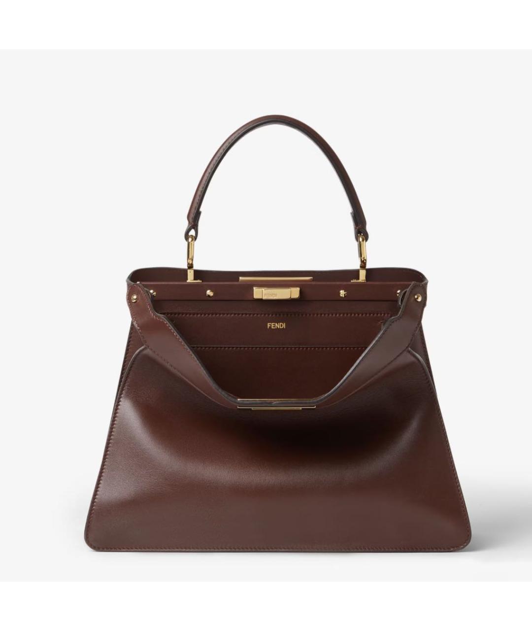 FENDI Коричневая кожаная сумка с короткими ручками, фото 3